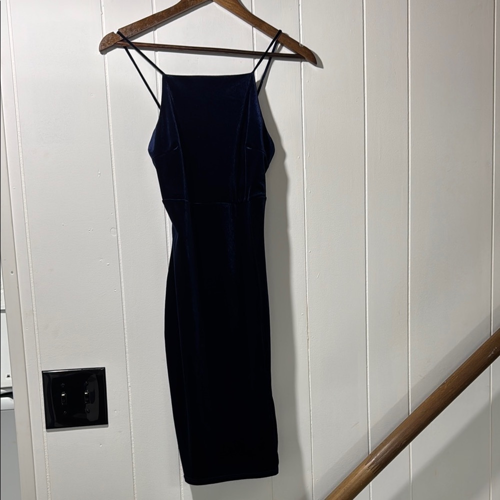 Windsor Blue Velvet high neck midi dress